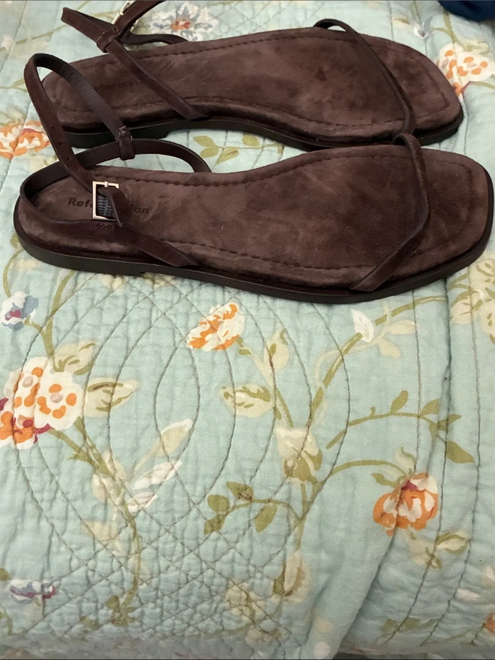 Reformation Chocolate Brown Suede Strappy Square-Toe Sandals